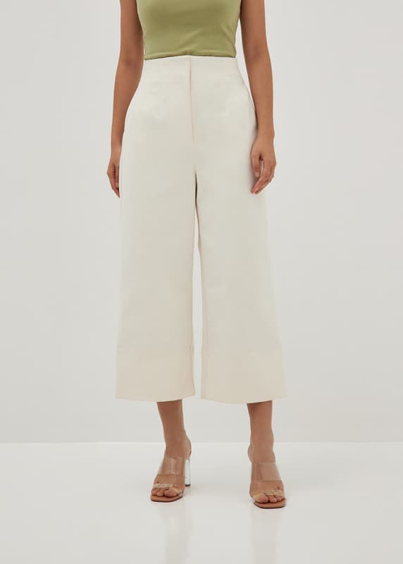 Textured Twill High Waist Wide Leg Pants | Love, Bonito SG