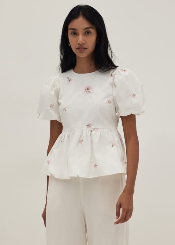 Evie Embroidered Peplum Blouse