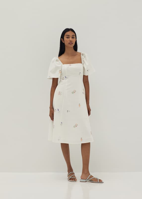 Bexley Embroidered Panelled Fit & Flare Dress in Humble Abode