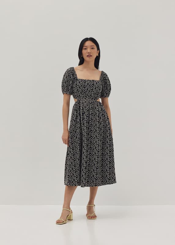 Liza Padded Embroidered Cut Out Midi Dress