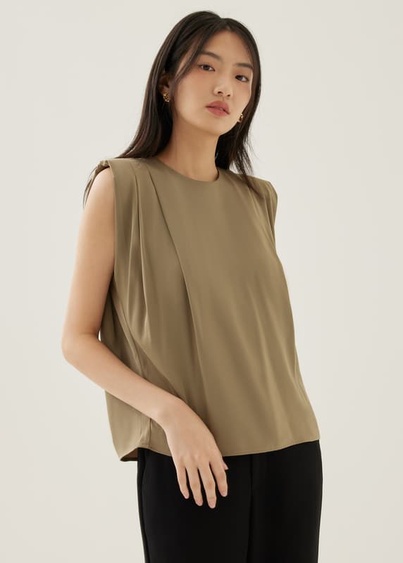 Lianne Shoulder Padded Pleated Top