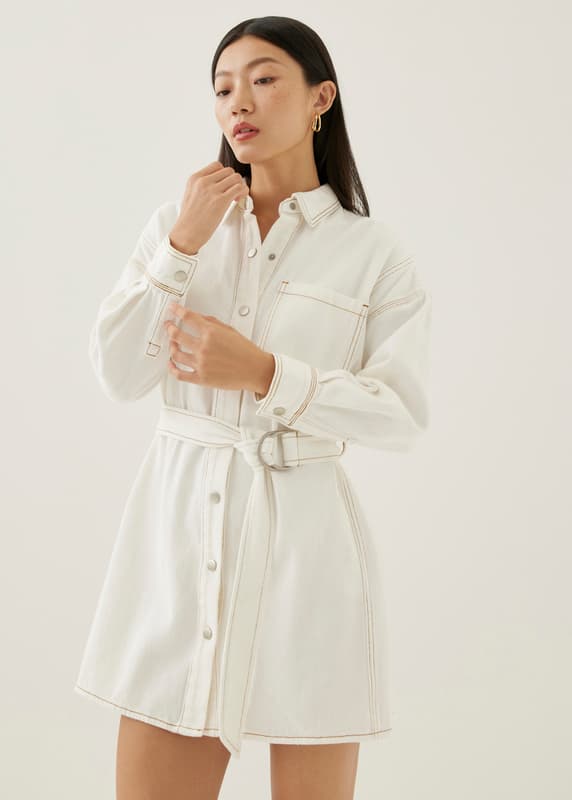 Dovie Denim Belted Mini Shirt Dress