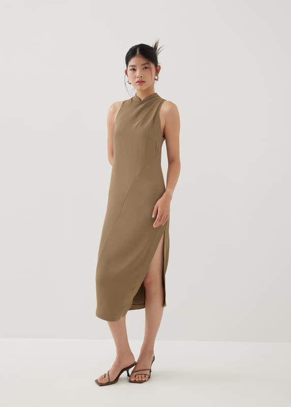 Yuri Asymmetric Drape Midaxi Dress