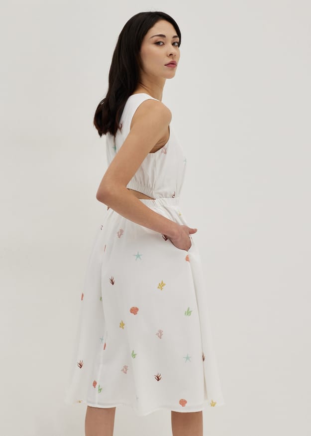 Filomena Elastic Back Cut Out Dress in Tidal Daydream