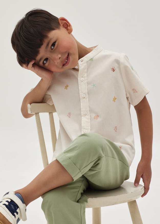 Paislie Cotton Mandarin Collar Unisex Top in Tidal Daydream