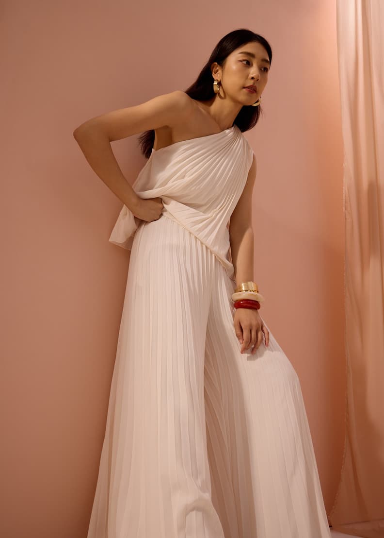 PETITE Leggy™ Wei Elastic Sunray Pleated Palazzo Pants | Love