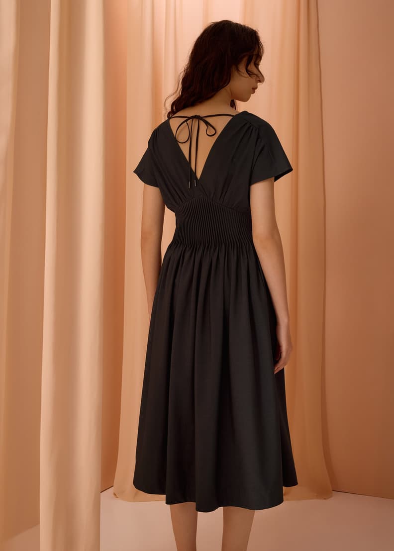 Trinh Pintuck Plunge Fit & Flare Midaxi Dress | Love, Bonito ID