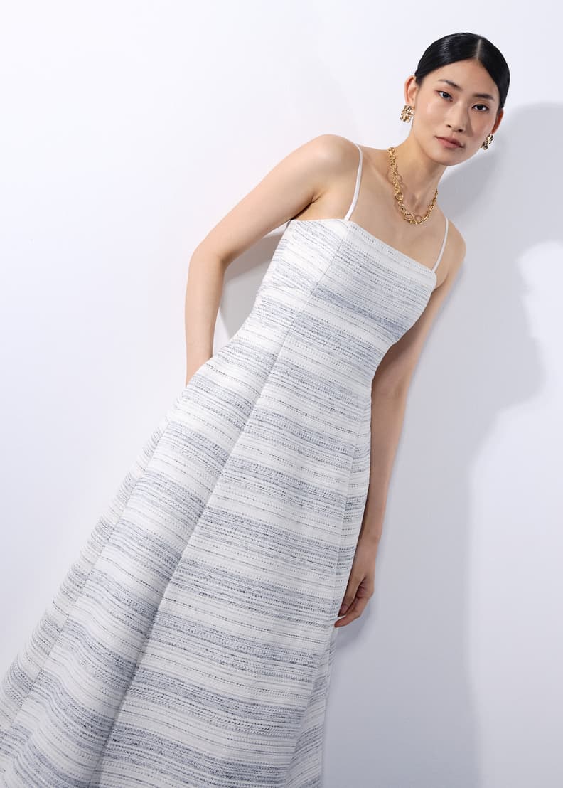 Emma Padded Multi-way Jacquard Tweed Fit & Flare Midaxi Dress