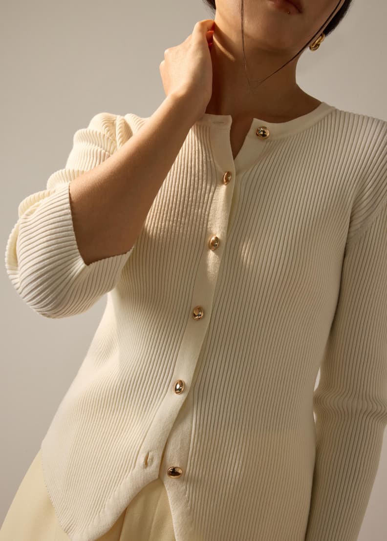 Najah Lyocell Knit Round Neck Fitted Cardigan