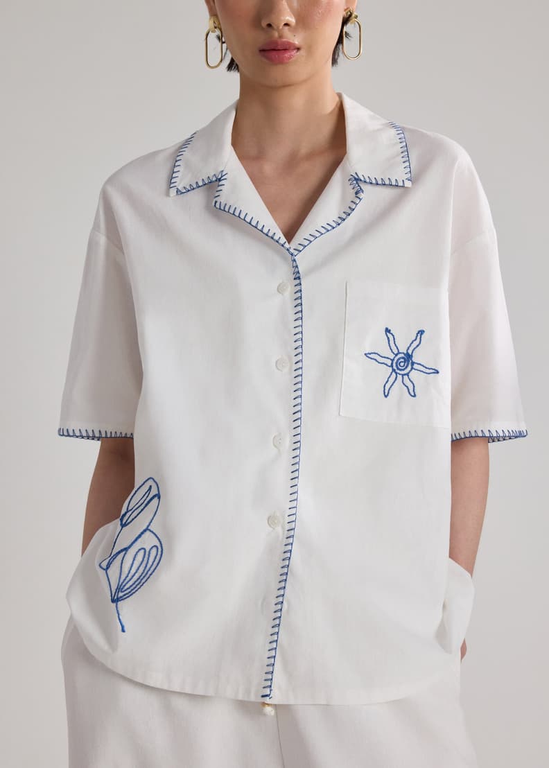 Cotton Shirt in Coastal Charm Embroidery
