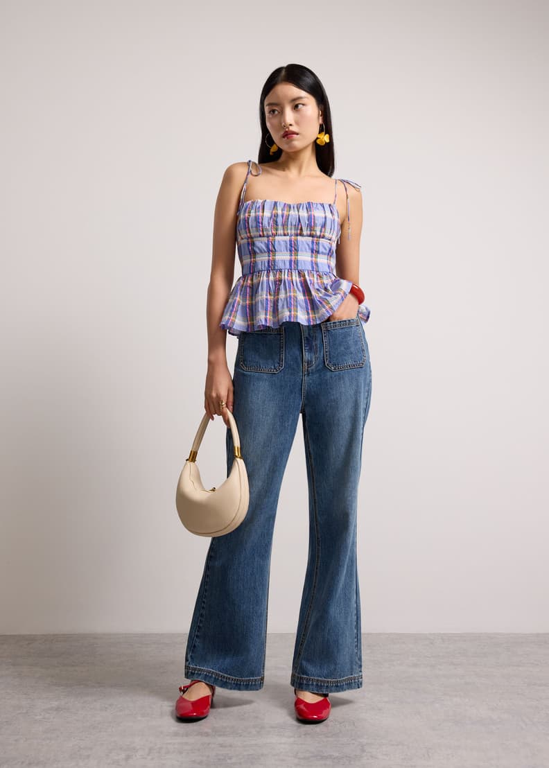 Crinkled Plaid Sweetheart Peplum Camisole Top | Love, Bonito INTL