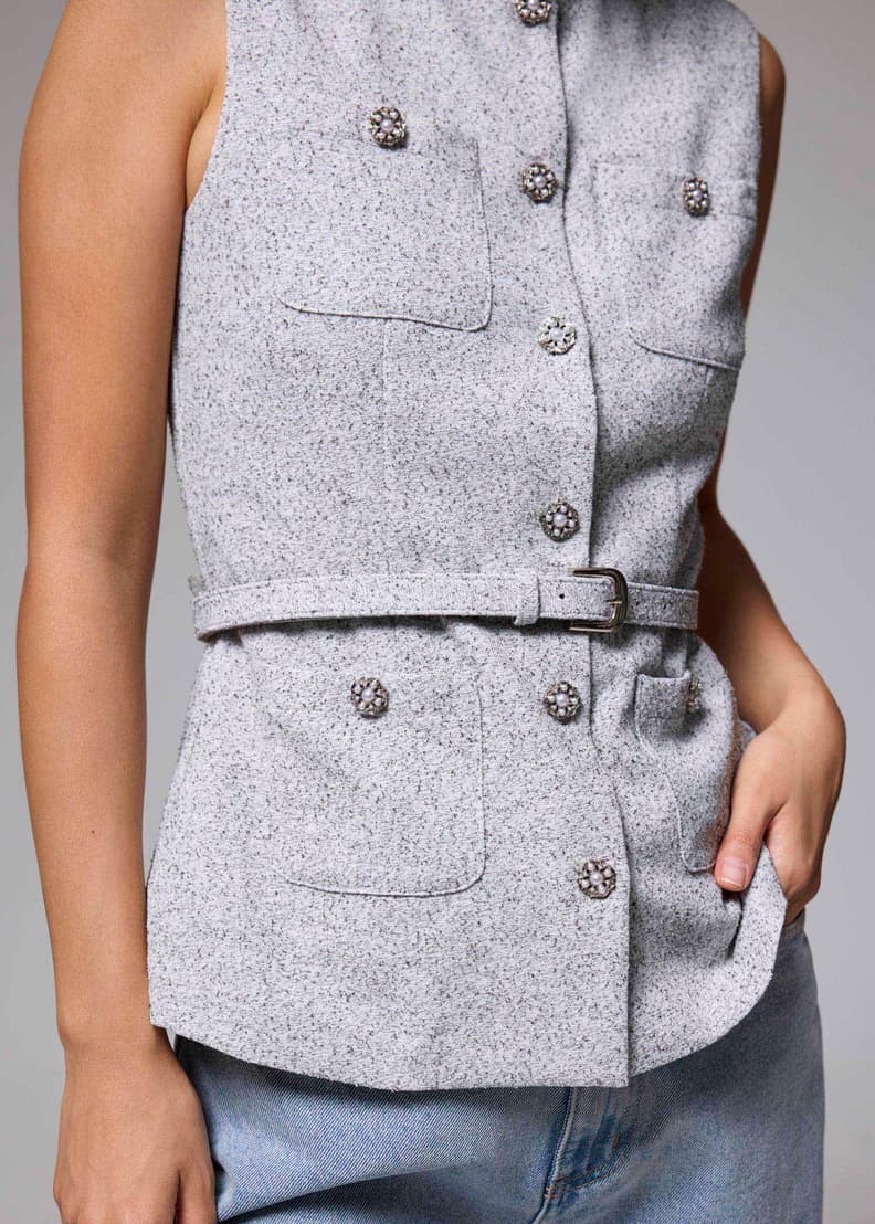 Belted Tweed Button Down Top | Love, Bonito SG