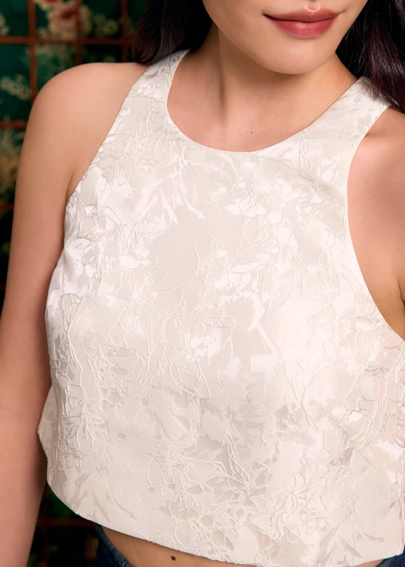 Brocade Round Neck Crop Tank Top | Love, Bonito SG