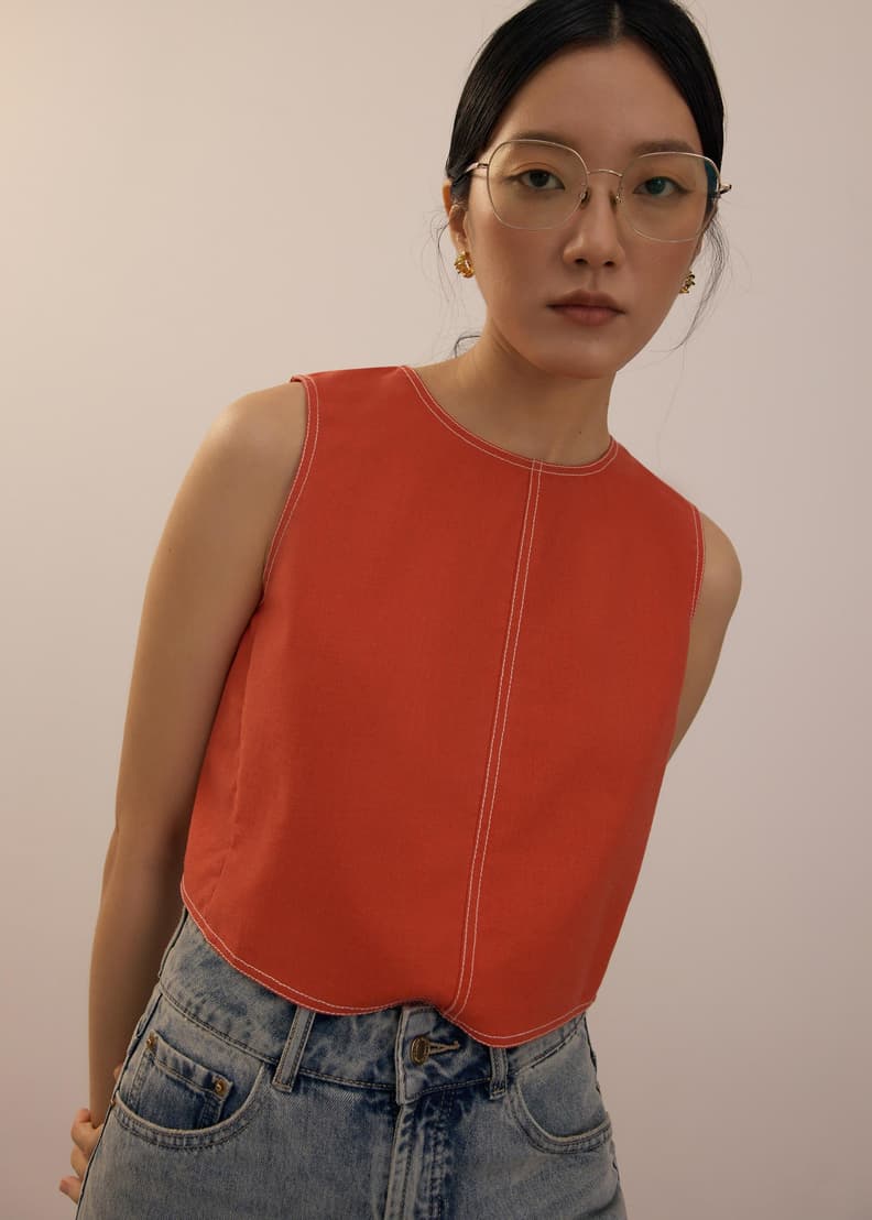 Contrast Stitch Boxy Crop Shell Top | Love, Bonito ID