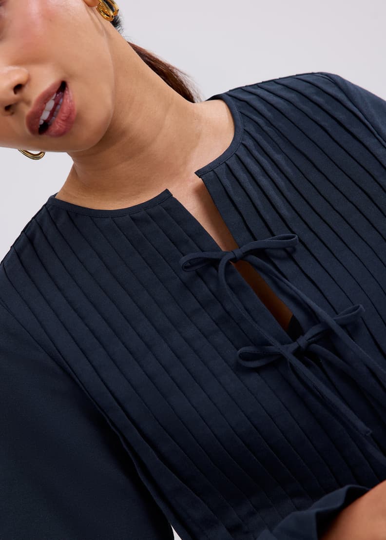 Oxford Pintuck Notched Peplum Top | Love, Bonito SG