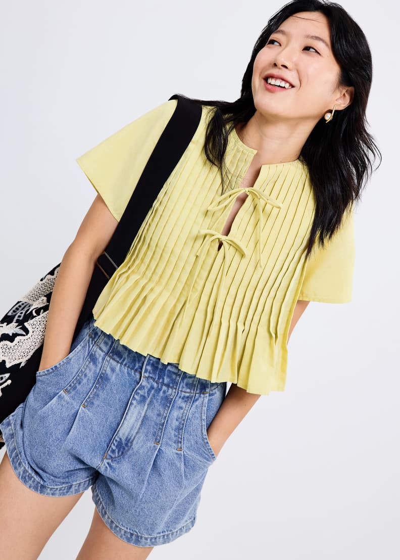 Oxford Pintuck Notched Peplum Top | Love, Bonito PH