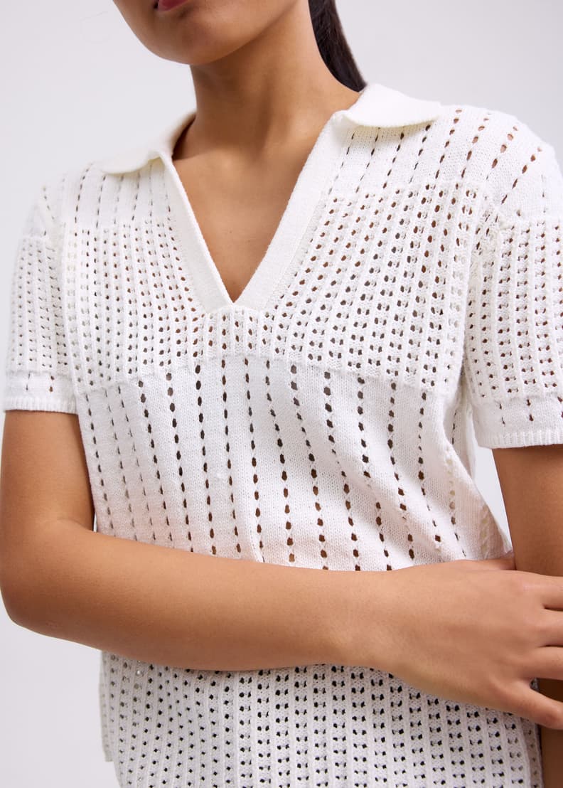 Relaxed Pointelle Knit Polo Top | Love, Bonito SG