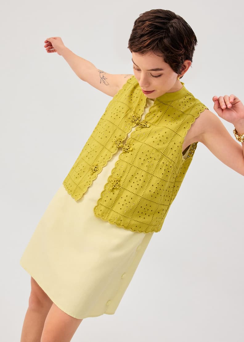 Cotton Broderie Mandarin Collar Top | Love, Bonito SG