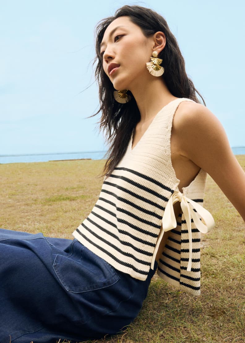 Multi-way Striped Knit Side Tie Top