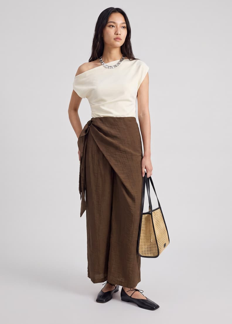 Crinkled Faux Wrap Pants