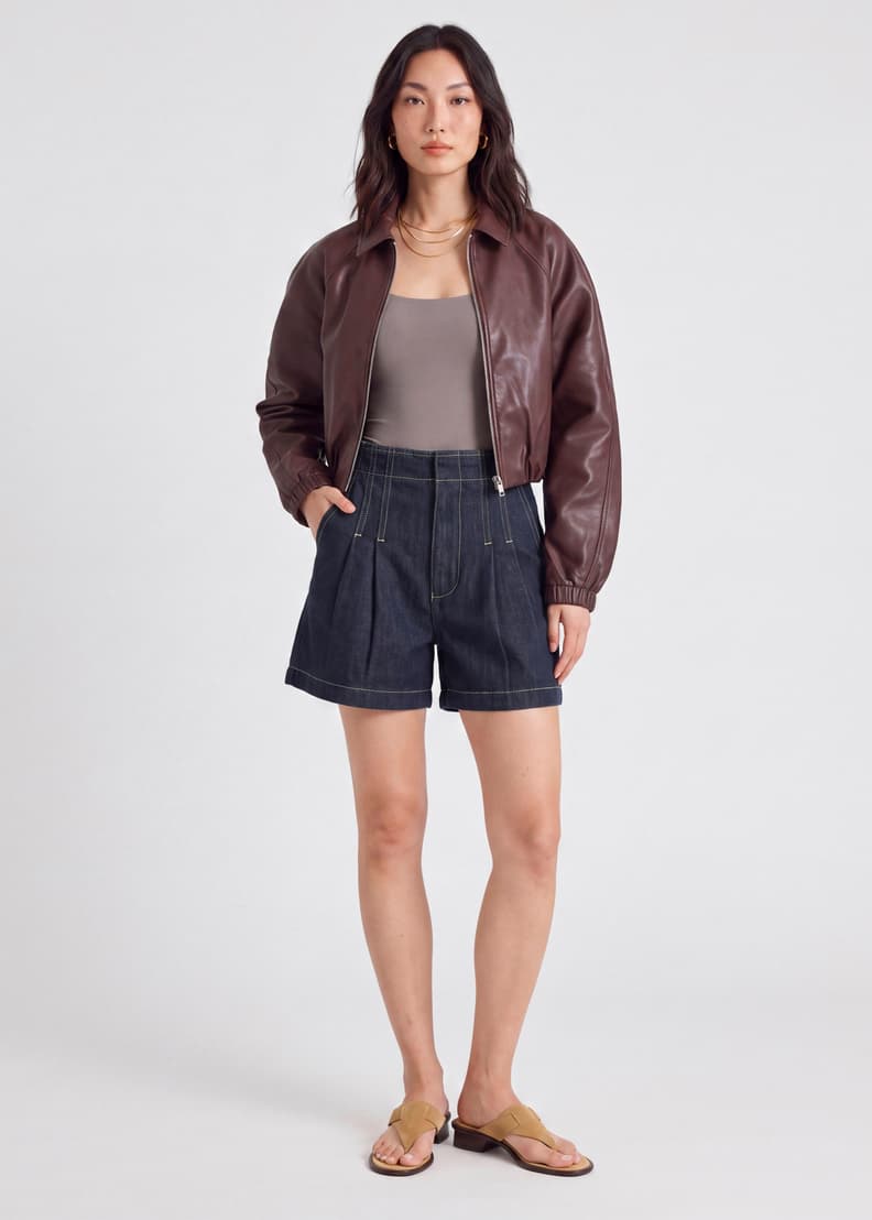 Denim Contrast Stitch A-line Shorts