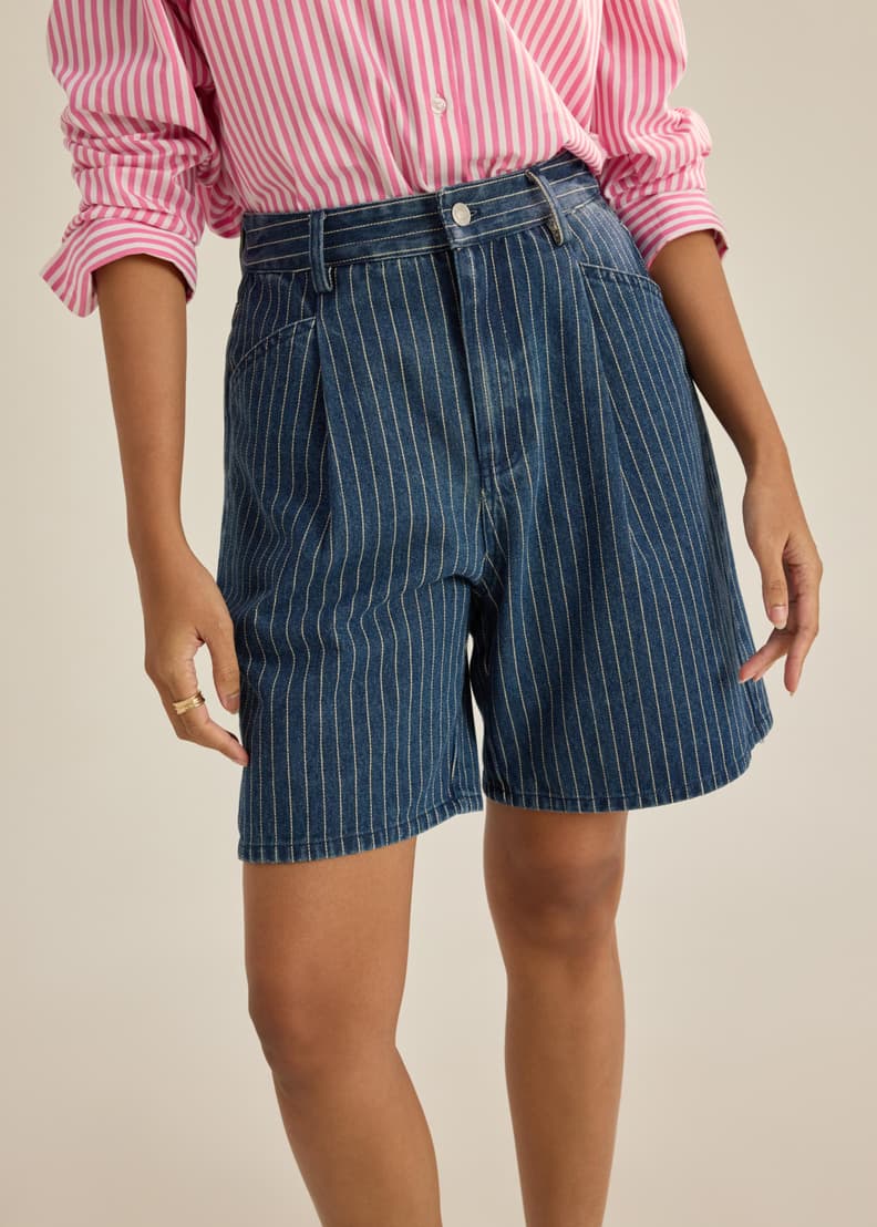 Striped Denim Bermuda Shorts