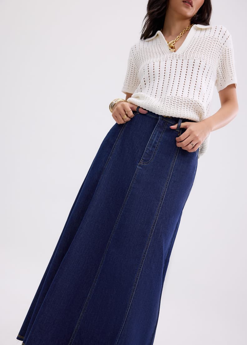 Denim Panelled A-line Skirt | Love, Bonito HK