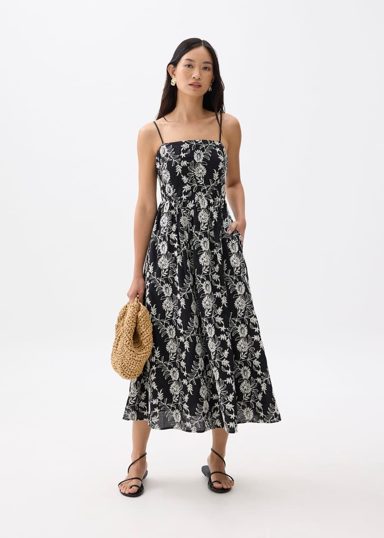 Padded Floral Broderie Fit & Flare Midaxi Dress | Love