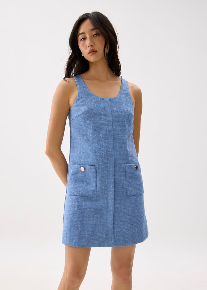 Tweed Scoop Neck Shift Mini Dress | Love, Bonito SG