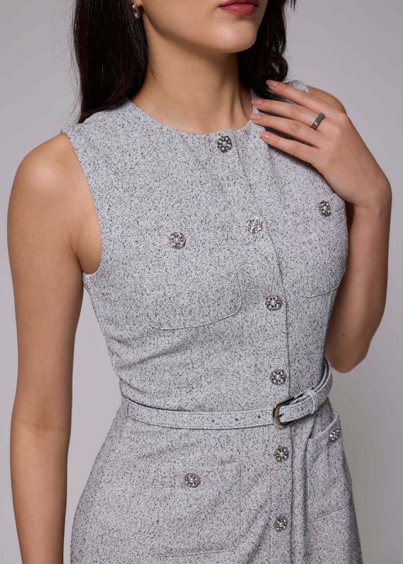 Belted Tweed Column Midi Dress | Love, Bonito SG