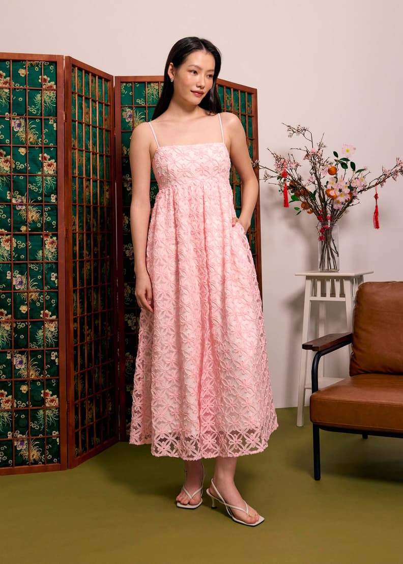 Lace Square Neck Fit & Flare Maxi Dress | Love, Bonito SG