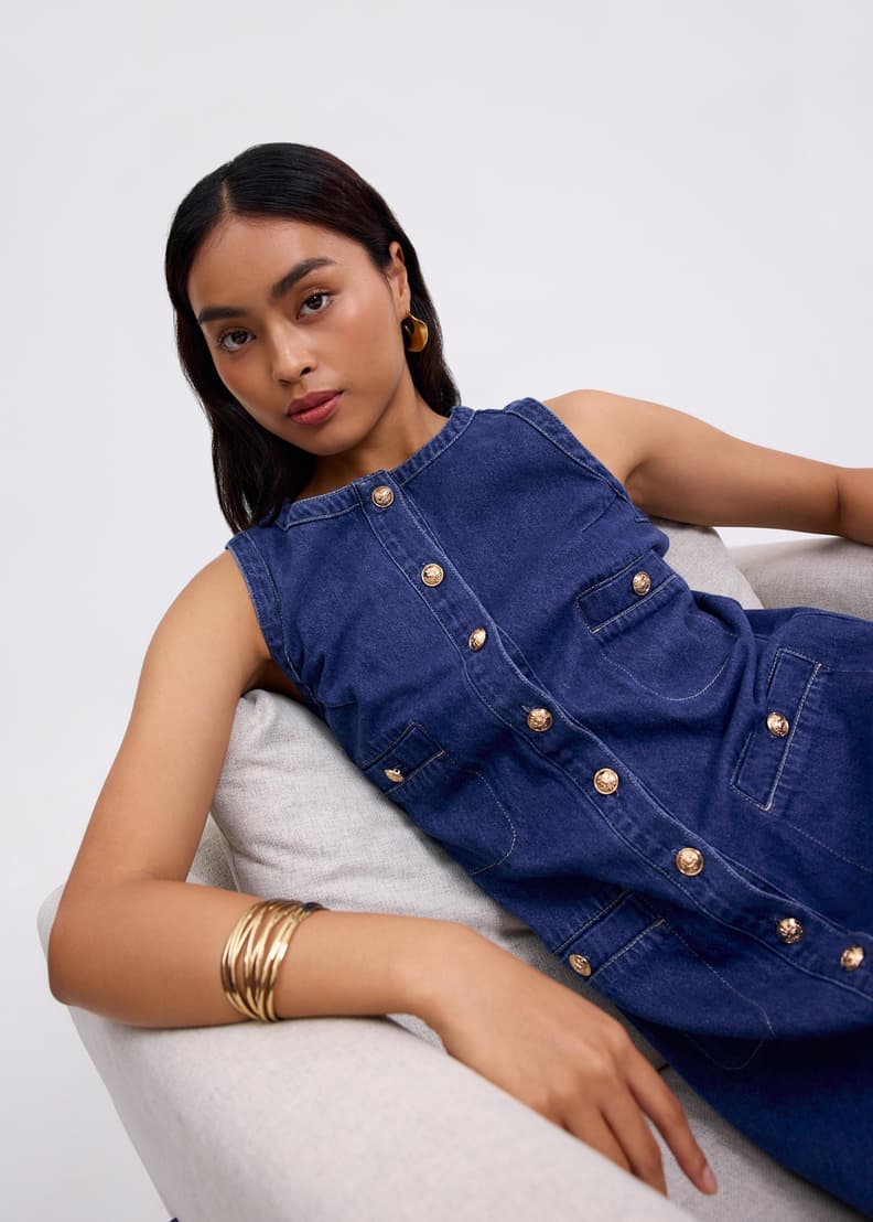 Denim Round Neck Shift Mini Dress | Love, Bonito SG