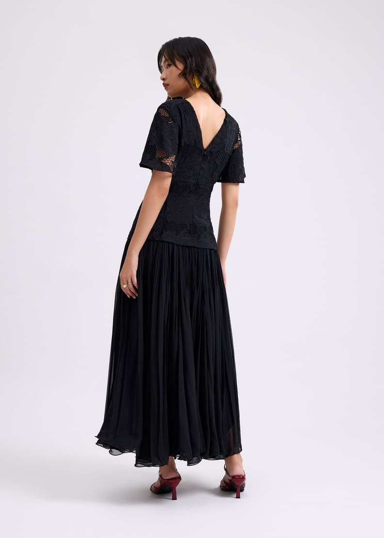 Lace V-Neck Bell Sleeve Fit & Flare Maxi Dress | Love, Bonito SG