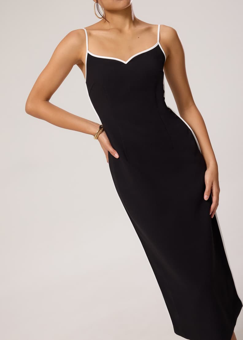 Padded Contrast Piping Sweetheart Column Midaxi Dress | Love