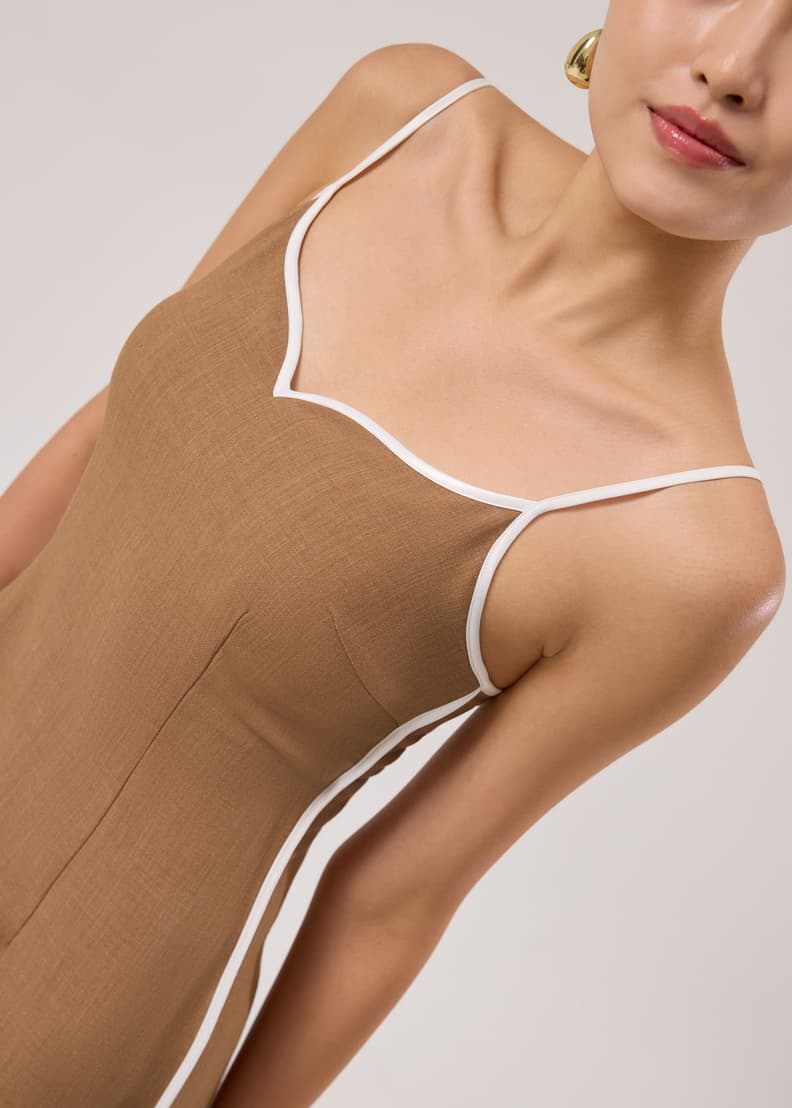 Padded Contrast Piping Sweetheart Column Midaxi Dress | Love