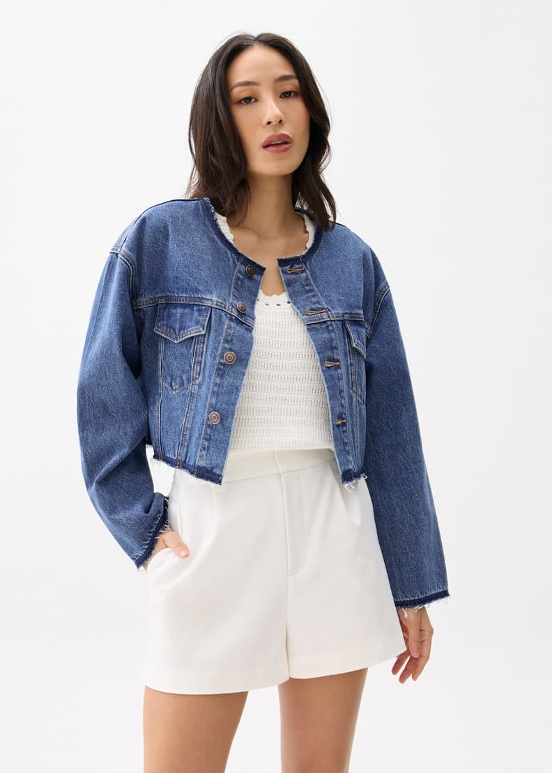 Cropped Fray Denim Jacket | Love, Bonito US