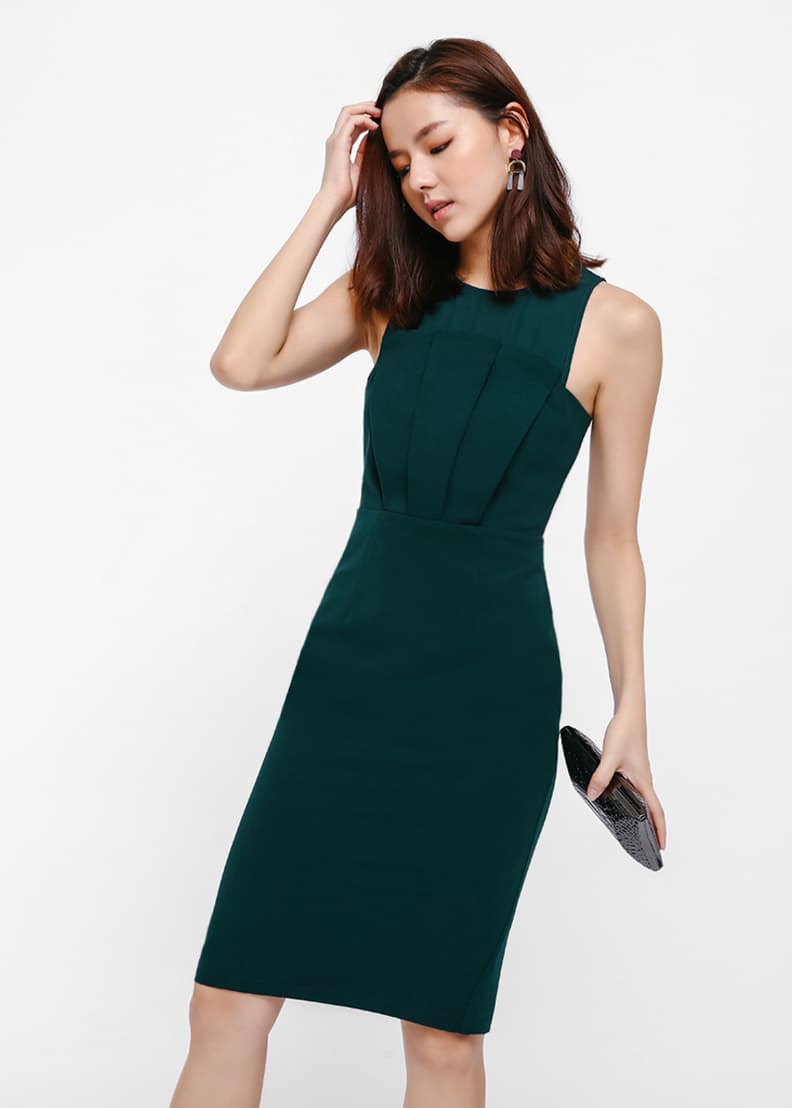 open lace back dress Love Bonito Raven Black Pleated V Neck Dress