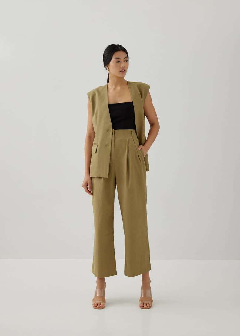 Zilla Shoulder Padded Linen Vest | Love, Bonito SG