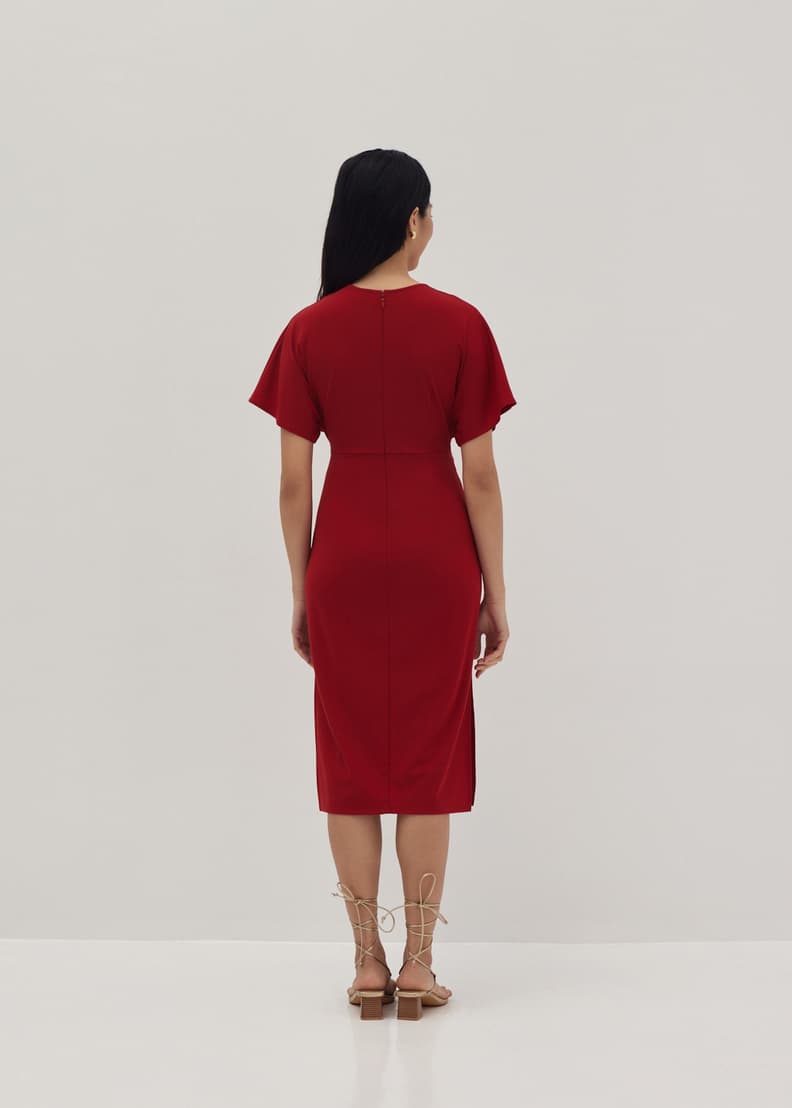thumbnail image 2 of Bravissimo PD617 Twist Side Dress – Cobalt/Teal/Green, 3/4 Sleeve, Knee Length, Bodycon 2 of 3