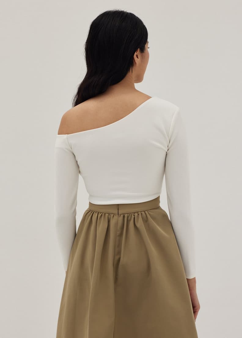 トップス Asymmetry slim off shoulder tops skirt Women's Off Shoulder Mesh Tops Long Sleeve Slim Fit Crop T