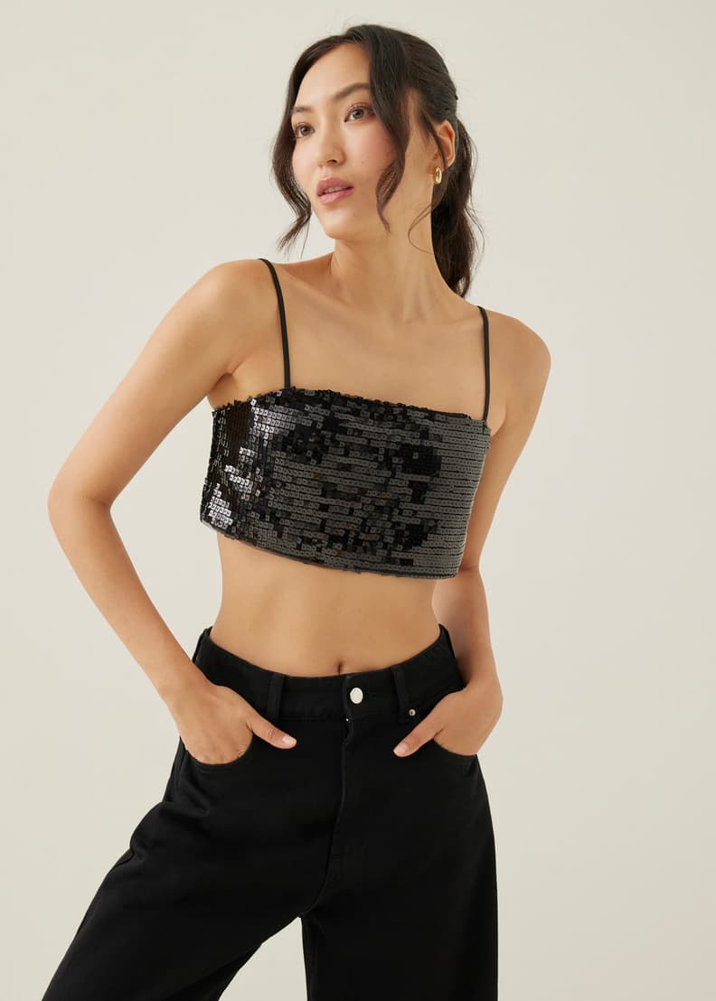 Lanley Padded Sequin Crop Camisole Top | Love, Bonito SG