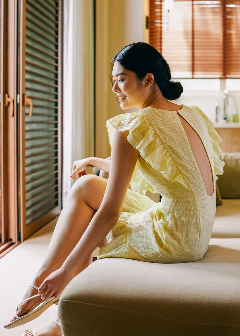 Verena Textured Ruffle Padded Dress | Love, Bonito SG