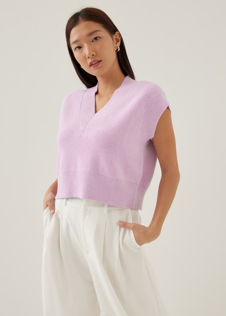 MINAMI TANAKA×CLANE V NECK KNIT TOPS SAX Minami Tanaka's sweaty