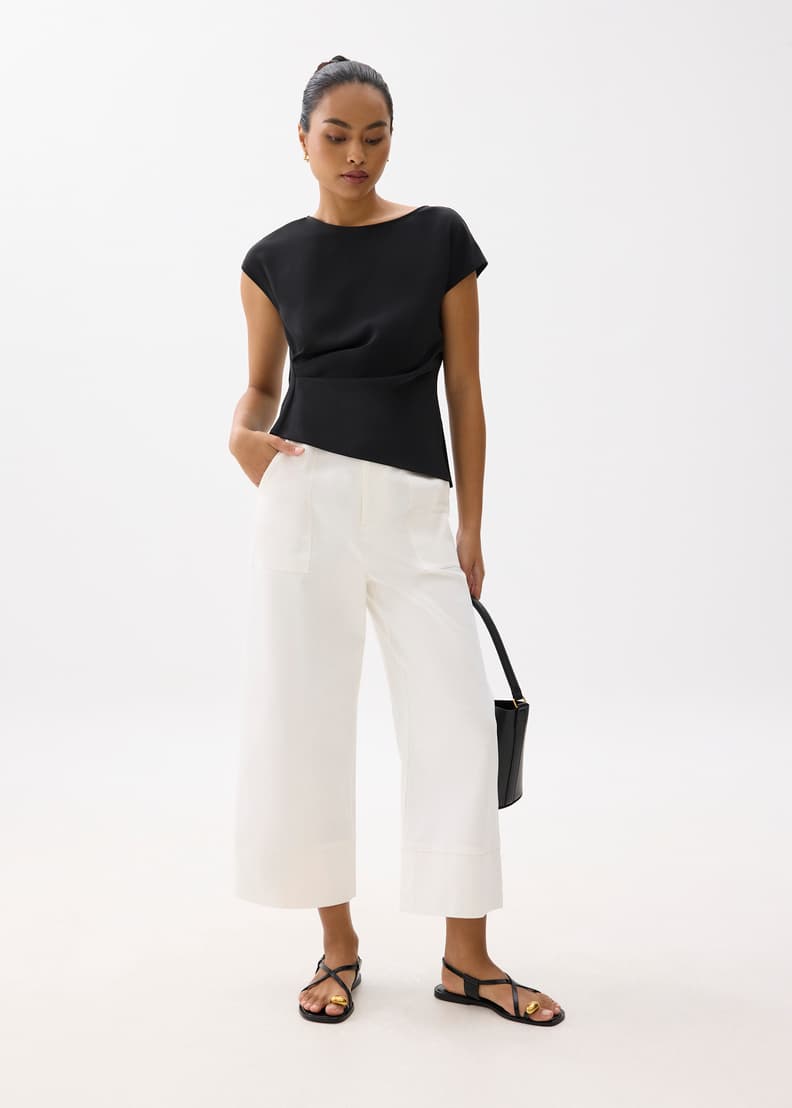 Rhea Boat Neck Drape Blouse | Love, Bonito US