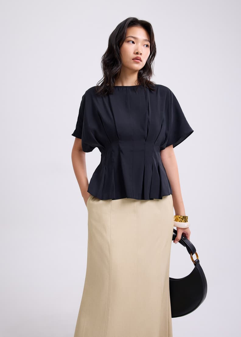 Mariko Boat Neck Peplum Kimono Blouse | Love, Bonito SG