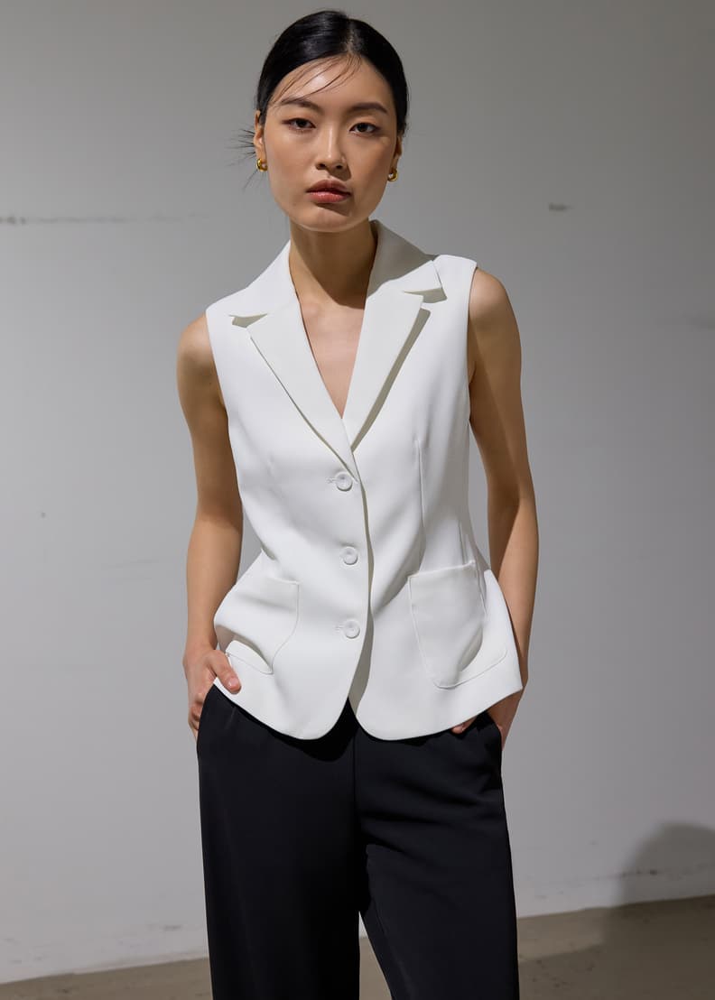 Aika Tailored Button Down Vest Top | Love, Bonito SG