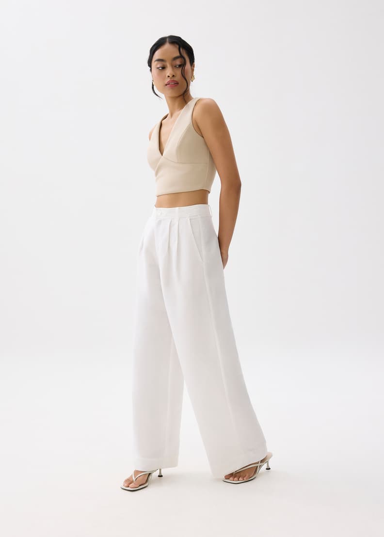 パンツ Mm Studio White Linen Garibo Wide-Leg Pant White Linen Wide Leg Drawstring Pant – Halsbrook