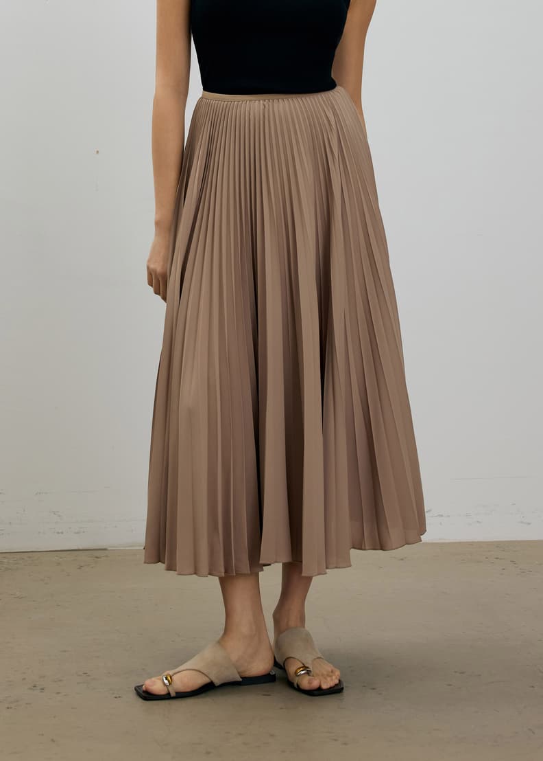 【BAON】matted pleated long skirt SMTHMA High-Quality Women A-Line Elastic High Waist Lace