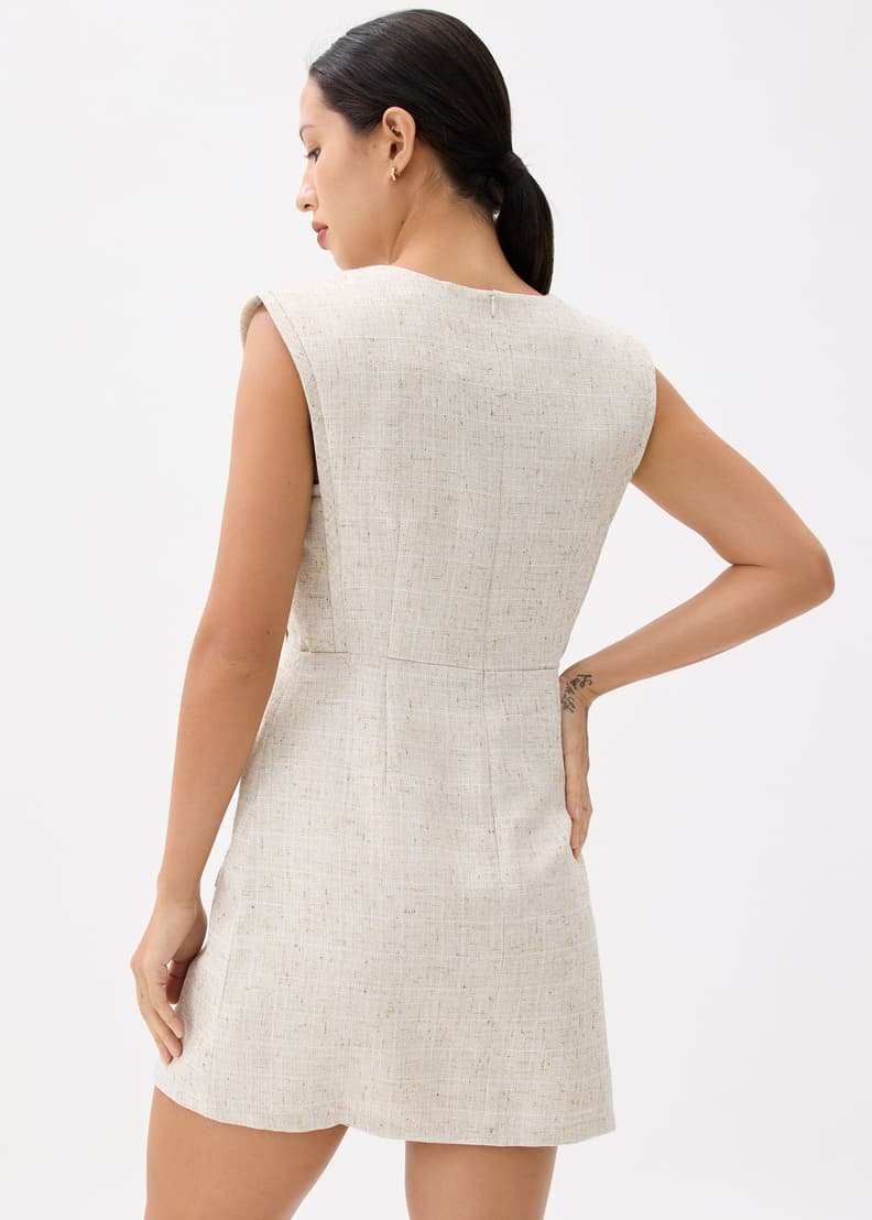 【CHICLINE】RIA Coloring Wide Cuffs Tweed Dress☆大人気☆ Riello Dress