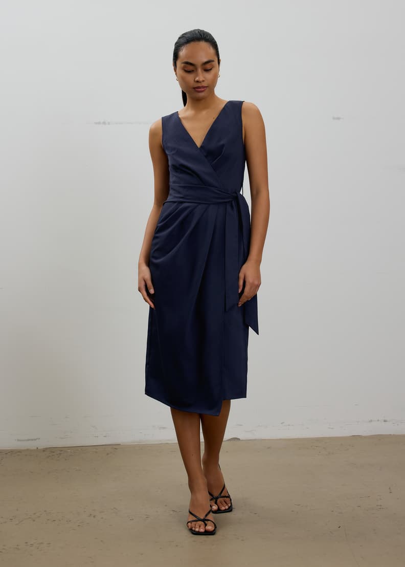 Eun V-neck Wrap Column Midi Dress | Love, Bonito US